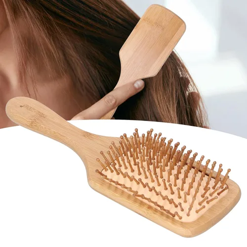 Vista 4 de Cepillo de pelo de bambú, protector para el cabello, desenredante, alisado, para todo tipo de cabello, unisex, familia