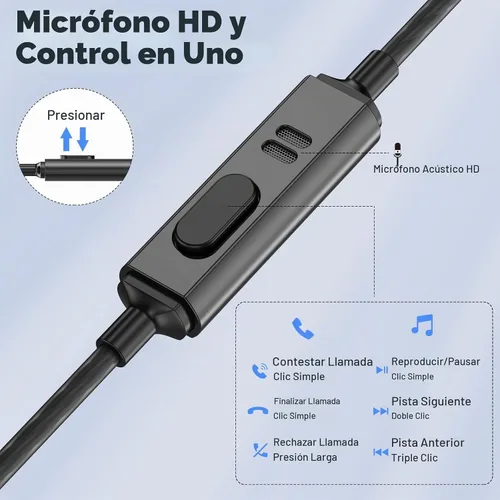 Vista 2 de Yatloml Auriculares con cable con micrófono, auriculares intrauditivos con cable con aislamiento de ruido de graves pesados, cable magnético
