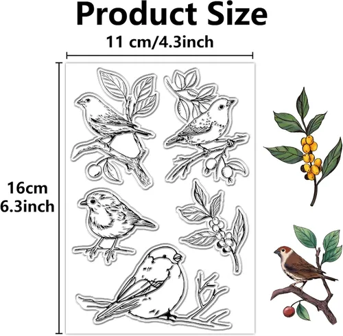 Vista 2 de CRASPIRE Birds on Branches - Sellos transparentes con diseño de bayas, retro, de silicona transparente, para álbum de fotos hecho a mano, diario