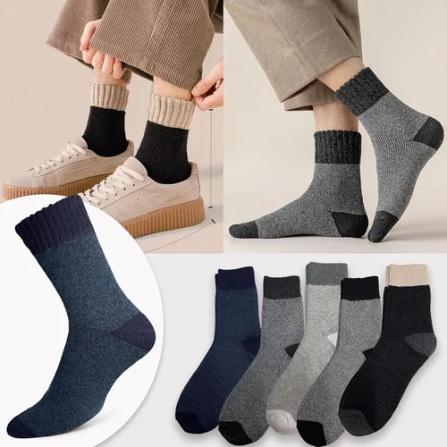 Vista 5 de VoJoPi Cushioned Wool Socks Mens, 5 Pairs Hiking Thermal Warm Socks for Men Walking Super Soft Cozy Boot Socks