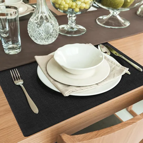 Vista 7 de homing - Juego de 4 manteles individuales de algodón y lino, manteles de tela lavables para mesa de comedor de estilo rústico para interiores y Negro