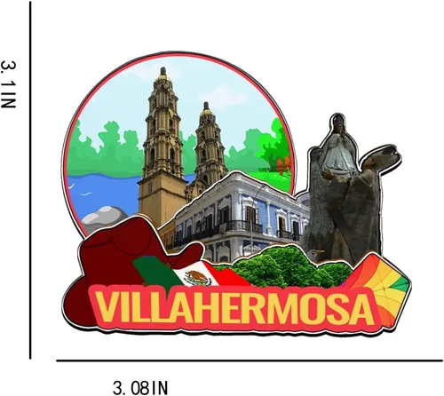 Vista 3 de Villahermosa - Imán de madera para nevera, diseño de México, monumentos en 3D, recuerdos coleccionables, decoración hecha a mano, 2041