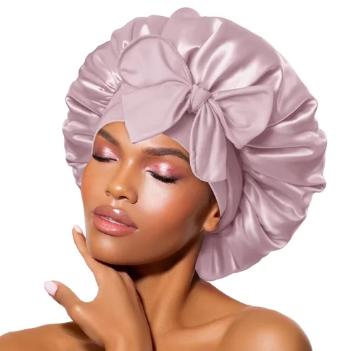 Vista 13 de BONNET QUEEN - Gorro de seda para dormir de BONNET QUEEN, gorro de satén para dormir con banda de amarre ajustable, para cabello rizado, de una sola