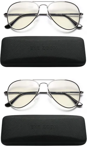 Vista 10 de Paquete de 2 lentes de lectura con bloqueo de luz azul, estilo aviador, anti rayos azules y UV, para hombres y mujeres