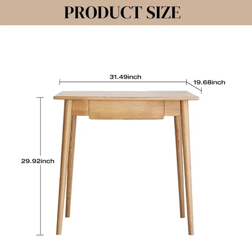 Vista 3 de Escritorio pequeño de madera, 100% roble con cajón, mesa de computadora de madera para escribir, mesa de maquillaje simple para dormitorio, oficina