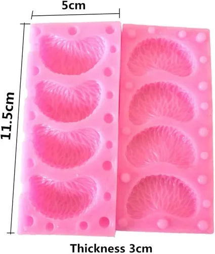 Vista 2 de Molde de silicona 3D para rebanadas de mandarina con 20 palitos de piruleta, segmentos de naranja mandarina, molde de glaseado para pasta de goma
