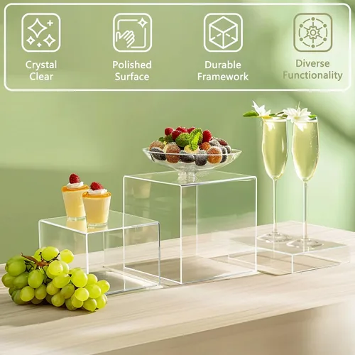 Vista 4 de 6 Piezas Elevadores de Buffet, Elevadores de Alimentos para Mesa de Buffet, Elevadores de Exhibición de Cubos Acrílicos con Fondo Hueco, Soporte