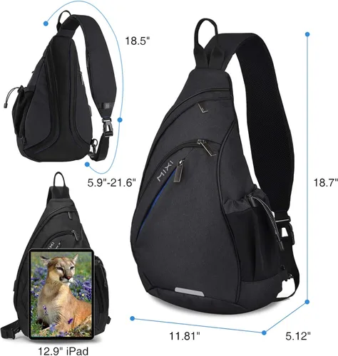 Vista 2 de Hanke Mochila bandolera para hombre, unisex, con un hombro, mochila de viaje, mochila cruzada con puerto USB, versátil y casual
