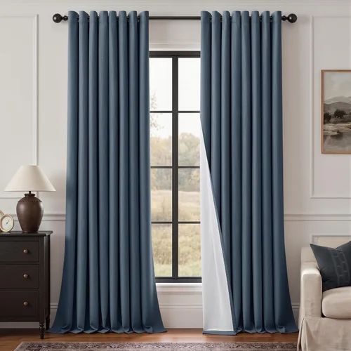 Vista 47 de Cortinas de 100 pulgadas extra anchas 100% opacas marfil con ojales, lino Natural