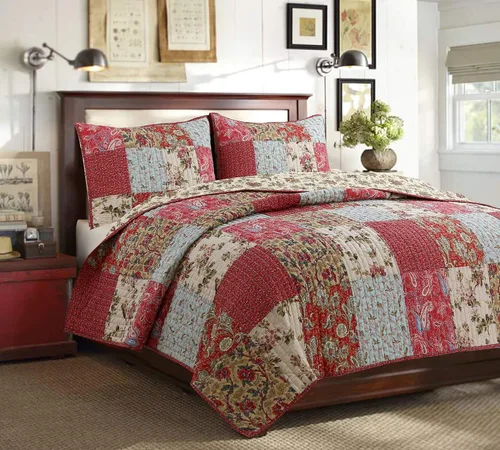 Vista 34 de Cozy Line Home Fashions Juego de ropa de cama reversible con diseño de mosaico real Brody Farmhouse Chocolate Plaid a rayas, colcha colcha