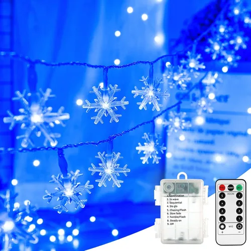 Vista 11 de BrizLabs - Luces de copo de nieve de colores, 40 LED 16.08 pies de luces de Navidad en forma de copo de nieve con control remoto, 8 modos de luces