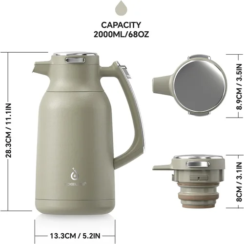Vista 5 de IDEUS Jarra térmica de café de acero inoxidable de 68 onzas y dispensador de bebidas Airpot de 74 onzas