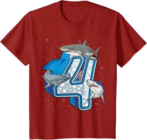 Vista 29 de Camiseta de 4.º cumpleaños para niños de 4 años con diseño de tiburón oceánico Negro