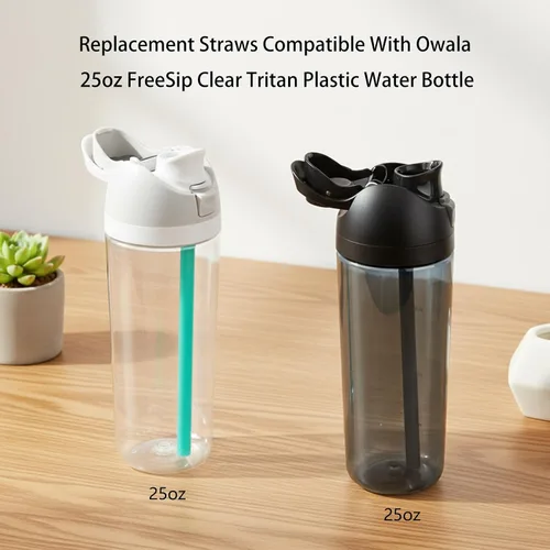 Vista 3 de Pajitas de repuesto compatibles con botella de agua de plástico transparente FreeSip de 25 onzas de Owala, paquete de 6 con 1 cepillo (negro + verde)