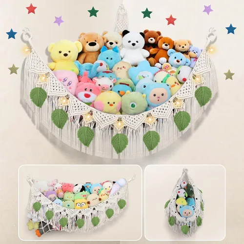 Vista 20 de Hamaca Esquinera para Animales de Peluche - Jumbo de 56'' Hecha a Mano con Cordón Doble de Macramé de 5mm, Red de Almacenamiento de Animales