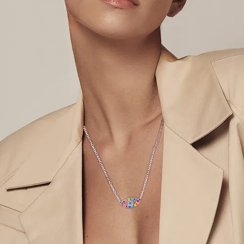 Vista 5 de MULA Collar de cadena de plata de ley 925 para mujer, delicado collar con dije de corazón de mal de ojo