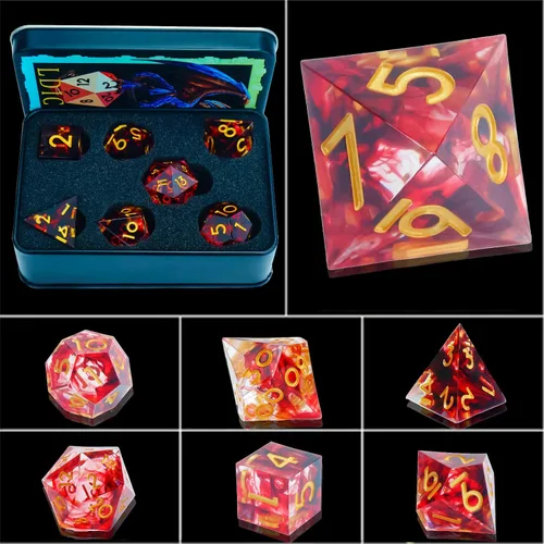 Vista 20 de DND - Juego de dados de borde afilado, 7 piezas de dados poliédricos DND con exquisito embalaje de caja de hoja, ideal para juegos de rol