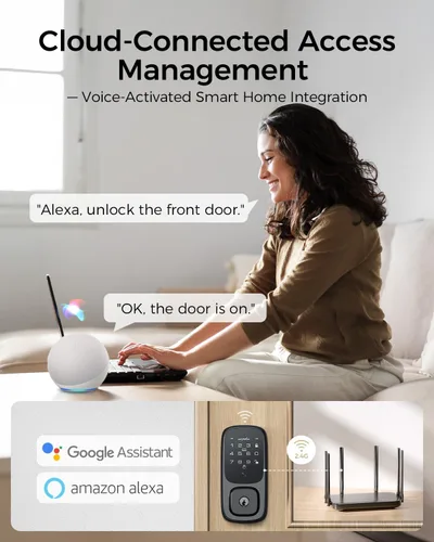 Vista 3 de ARPHA Cerradura de puerta de entrada sin llave, cerrojo de reconocimiento de vena palmar con asa para puerta delantera, WiFi integrado, Amazon