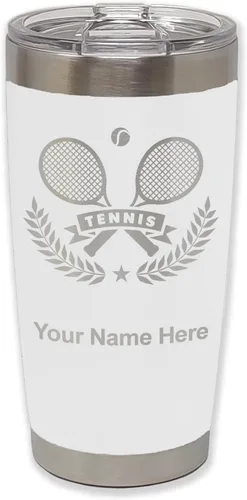Vista 30 de LaserGram Personalized 20oz Tumbler, Tennis Rackets (Black) Engraved Gift for Tennis Players, Vacuum Insulated Stainless Steel, Laser Engraved