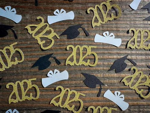 Vista 2 de Gold 2025, Graduation Cap, and Diploma Graduation Party Confetti