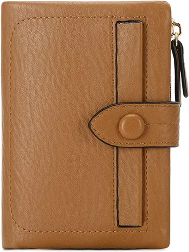 Vista 2 de Carteras pequeñas de triple pliegue para mujer, carteras Rfid para mujer, billeteras plegables de cuero para mujer, portatarjetas compactas