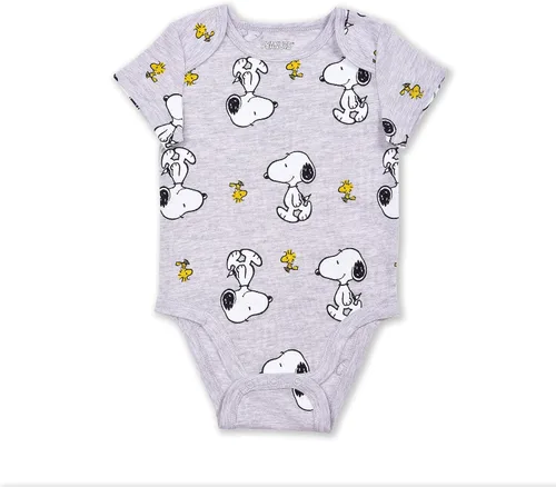 Vista 4 de Peanuts Snoopy - Body de manga corta para niños recién nacidos y bebés, paquete de 4 unidades, rojoblancoazulgris, Rojo