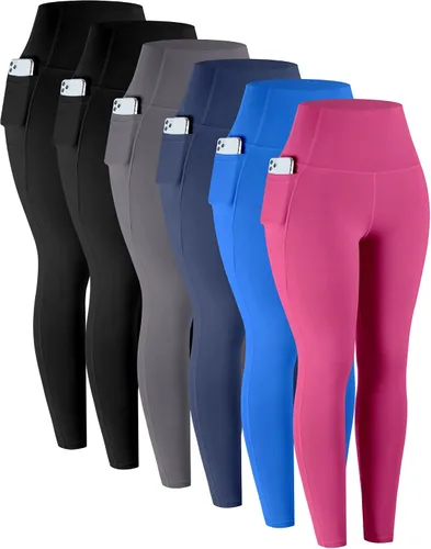 Vista 14 de LZYVOO - Leggings con bolsillos para mujer, 6 paquetes, pantalones de yoga de cintura alta suaves con control de abdomen para entrenamiento