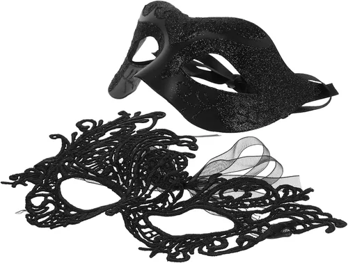 Vista 5 de 2 piezas de máscara de media cara para cosplay, actuaciones, accesorio de disfraz de fiesta (negro)