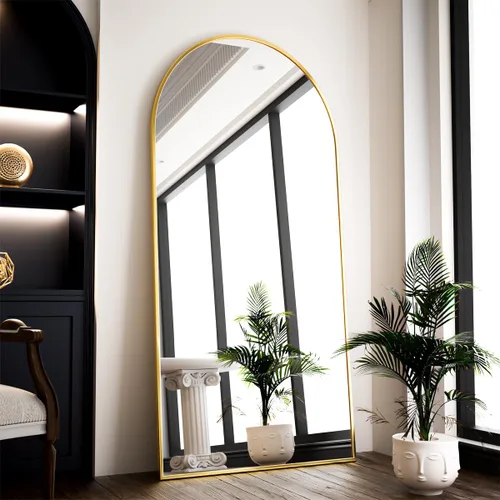 Vista 22 de VooBang - Espejo de cuerpo entero con arco, de 24 x 65 pulgadas, color negro Shatterproof Tempered Glass, Modern Minimalist Chic Room Decor