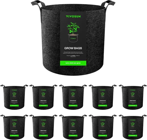 Vista 11 de VIVOSUN Paquete de 10 bolsas de cultivo de 1 galón, macetas de tela reforzadas para jardinería, color negro