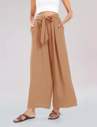Vista 3 de Summe - Pantalones de vestir de pierna ancha para mujer, de cintura alta, estilo palazzo, casuales, de trabajo, pantalones de playa con bolsillo