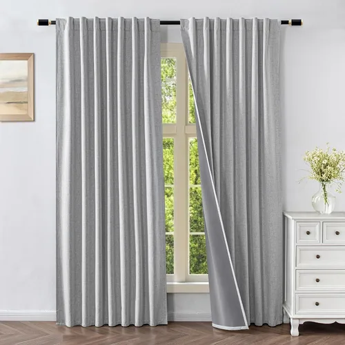 Vista 38 de Cortinas opacas para sala de estar, cortinas 100% opacas de 90 pulgadas de largo, juego de 2 paneles de 2 paneles, con aislamiento térmico, pestaña