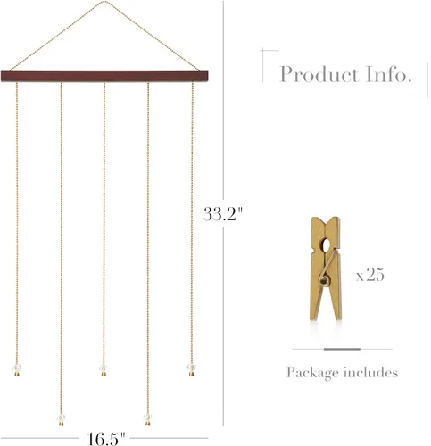 Vista 7 de Mkono Soporte Colgante para Exhibir Fotos Portafotos con 25 Clips de Madera Decoración de Habitación para Adolescentes Exhibidor de Tarjetas