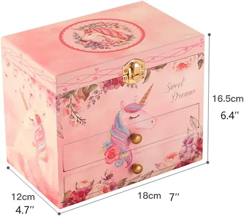 Vista 2 de YBYB - Joyero musical de madera con cajón color rosa