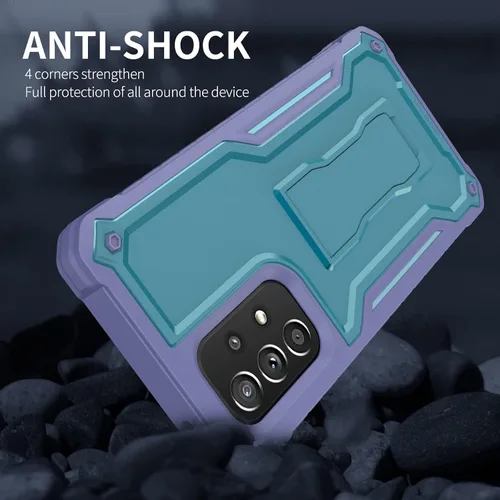 Vista 6 de Funda para Samsung Galaxy A53 5G, protección de grado militar a prueba de golpes con protector de pantalla HD de vidrio templado y soporte Azul