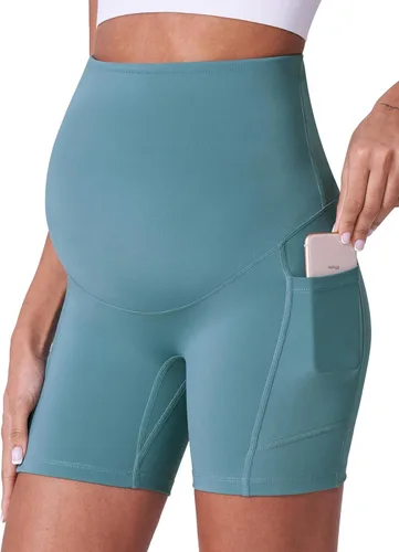Vista 11 de POSHDIVAH Pantalones cortos de maternidad para mujer de 5 pulgadas 2 piezas negro