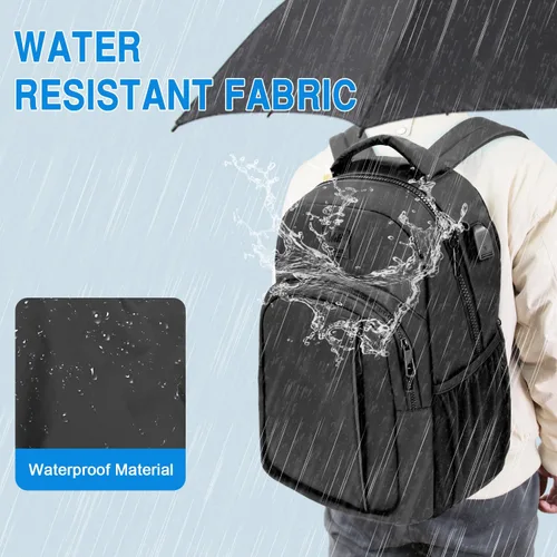 Vista 7 de WOLT Mochila para laptop para hombres y mujeres para portátil de 15.6 pulgadas y 17 pulgadas, mochila de viaje aprobada con compartimento para Negro