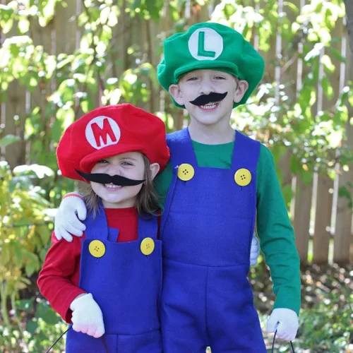 Vista 7 de Humairc Super Bros Mari and Luigi Hats Caps Mustaches Gloves Buttons Cosplay Costume