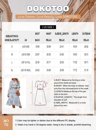Vista 3 de Dokotoo Vestido bohemio de 2 piezas con cuello en V profundo para mujer, conjuntos de falda de manga larga abombada, con lazo en la cintura