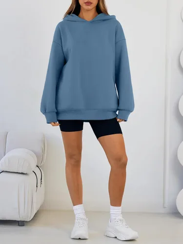 Vista 6 de Trendy Queen Sudaderas con capucha de gran tamaño para mujer, cómodas sudaderas de otoño a la moda 2025, trajes casuales de forro polar con bolsillos