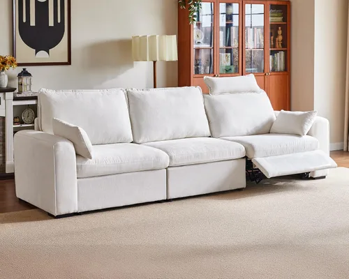 Vista 40 de Sofá reclinable eléctrico de 102.8 pulgadas con reposacabezas, sofá reclinable modular Cloud de gran tamaño con mesa, cajón de almacenamiento