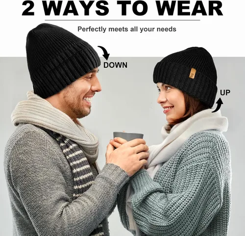 Vista 4 de MIG4U Gorro de invierno para hombre con forro térmico gorro de lana cálida para clima frío