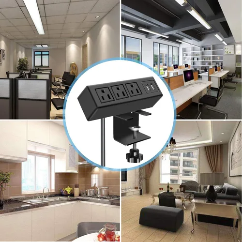 Vista 7 de CCCEI Regleta de alimentación con abrazadera de escritorio de 3 salidas con puertos USB, regleta de alimentación de escritorio 1200J. Estación
