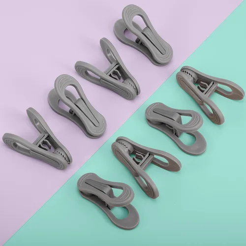 Vista 6 de 50 clips grises para colgar perchas de plástico, clips para colgar pantalones, clips de dedo grises, clips de plástico para colgar faldas