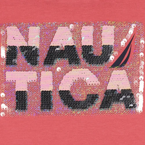 Vista 2 de Nautica Camiseta de manga corta para niña con diseño de lentejuelas abatibles, camiseta de algodón con interior sin etiqueta