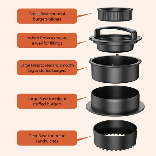 Vista 5 de Pisol Hamburguesa Burger Press Patty Maker Slider con 100 piezas de papel