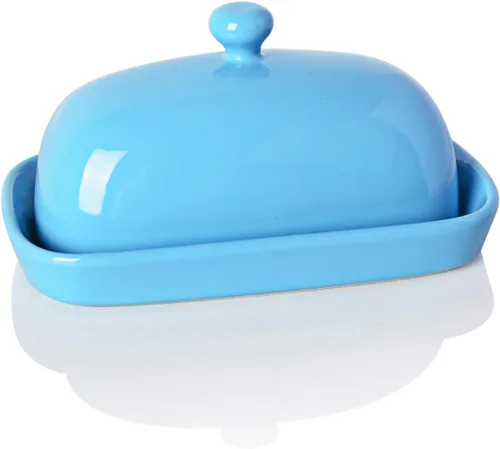 Vista 12 de Sweejar Mantequillera de cerámica con tapa para encimera, recipiente para mantequilla de porcelana con mango de perilla, recipiente para mantequilla