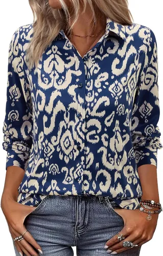 Vista 18 de siliteelon Camisas de vestir con botones para mujer, camisas de vestir de manga larga, algodón de corte clásico