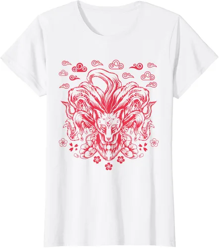 Vista 16 de Camiseta de anime japonés Nine Tails Fox Kitsune, Negro