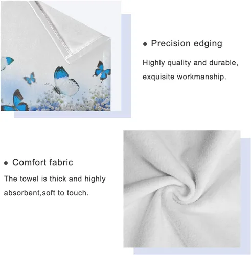 Vista 4 de MOYYO Juego de toallas de baño de 3 piezas, suaves y altamente absorbentes, toallas de baño de hortensias azules, toallas de mariposa con estampado